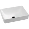 Matte white cast stone semi inset rectangle basin.