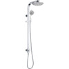 Chrome round hand held shower head on a square rail with a round overhead shower. Chrome round hand held shower head on a square rail with a round overhead shower.