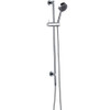 Chrome, hand held multi function shower on a round rail.