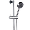 Chrome, hand held multi function shower on a round rail.