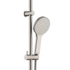 Close up of the Kaya Rail Shower hand held head in brusehd nickel..