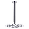 Kaya ceiling dropper shower set with a flat round shower head in chrome. Kaya ceiling dropper shower set with a flat round shower head in chrome.