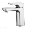 Product image of the Chaser basin mixer in chrome. Flat rectangle handle and spout with a soft square edge body.