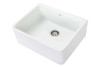 1901 Durable Solid Fireclay white sink with stainless steel basket waste. front of sink with rounded corners