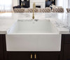 1901 apron sink live shot with brushed gold tapware