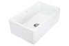 Farmhouse Sink, white gloss sink with paneled front. stainless-steel basket waste.