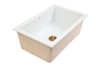 Drop in bowl, white gloss no tap hole. With brushed gold basket waste.