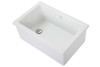 Drop in bowl or undermount, white gloss no tap hole. With stainless plug waste centered on short edge.