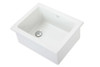 Drop in bowl or undermount, white gloss no tap hole. With stainless plug waste centered on short edge.