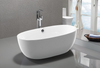 Simone freestanding 1500 bath pictured with square floor mounted tapware