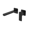 Product image of the Tono Basin/Bath Wall Mixer Set, 200mm in matte black. 2 pieces, mixer and spout both on square backing plates. Rectangle spout and mixer handle.