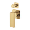 Tono Wall Mixer and Diverter, square plate, urban brass. Product image, 2 separate square backing plates with rectangle mixer. Diverter know is round