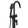 Product image, close up. Tono Floor Mounted Bath Mixer With Hand Shower, Matte Black
