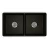 Product image of the Benson Double Butler Sink, Large, Matte Black. Above view, basket waste is centered.