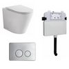 Product Image of the Java Wall Faced Rimless Pan In Wall Cistern. Round buttons and rectangle backing plate in chrome.