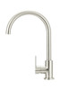 Round Gooseneck Kitchen Mixer with Paddle Handle in Brushed Nickel.