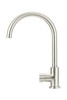 Round Gooseneck Kitchen Mixer with Pinless Handle in Brushed Nickel.
