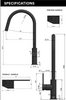 Specification Sheet for the  Round Piccola Pull Out Kitchen Mixer with Pin Handle