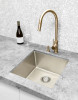 Lavello Kitchen Sink - Single Bowl 450 x 450in brushed nickel. Live image featured with a matching brushed nickel mixer.