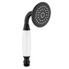 Close up of the hand held shower head in matte black.