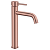 Ideal High Basin Mixer Curved in rose gold.