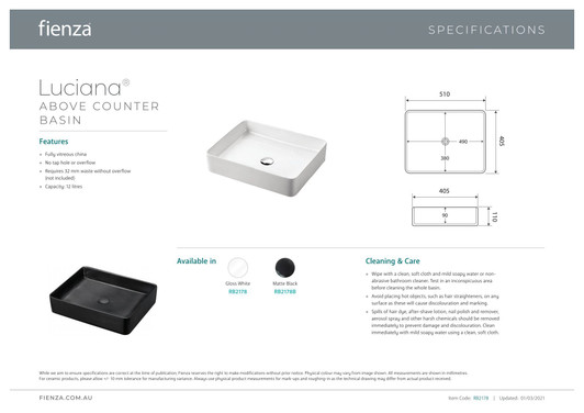 Specification sheet.