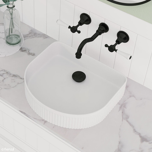 Gloss white above counter arch basin with fluted sides Gloss white above counter arch basin with fluted sides