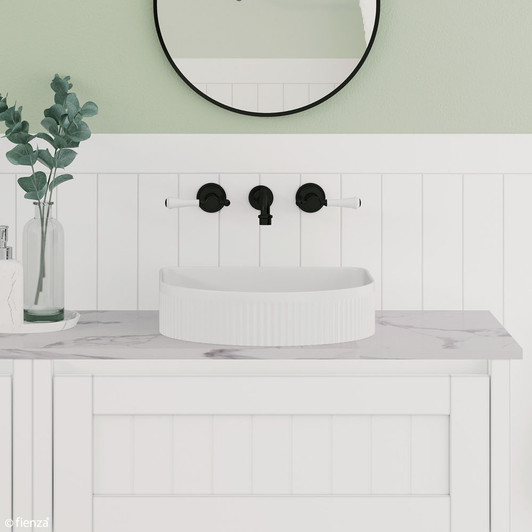 Gloss white above counter arch basin with fluted sides Gloss white above counter arch basin with fluted sides