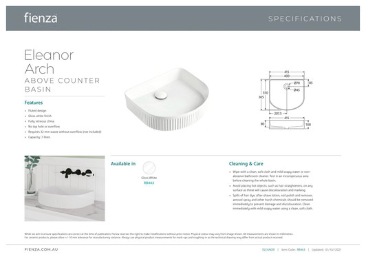 Specification sheet. Specification sheet.