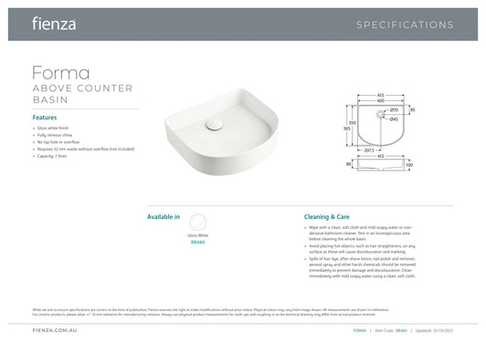 Specification sheet. Specification sheet.