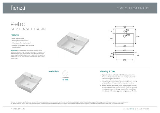 Specification sheet. Specification sheet.