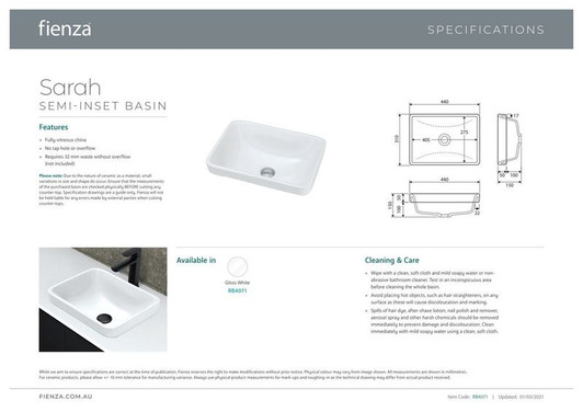 Specification sheet. Specification sheet.