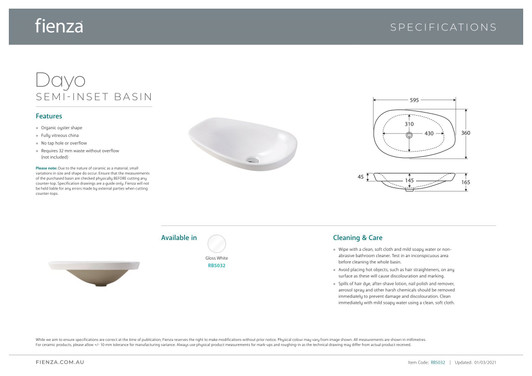 Specification sheet. Specification sheet.