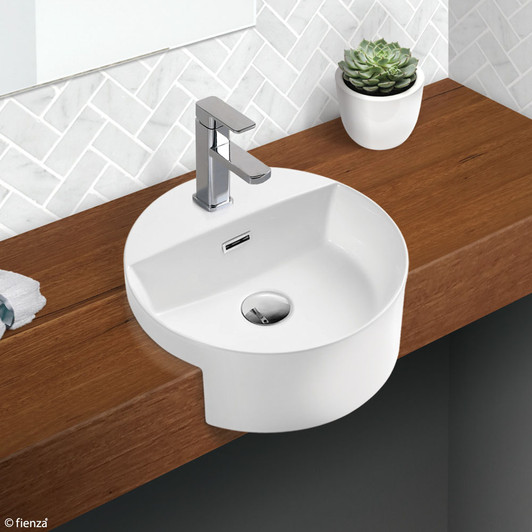 Gloss white semi recessed round basin Gloss white semi recessed round basin