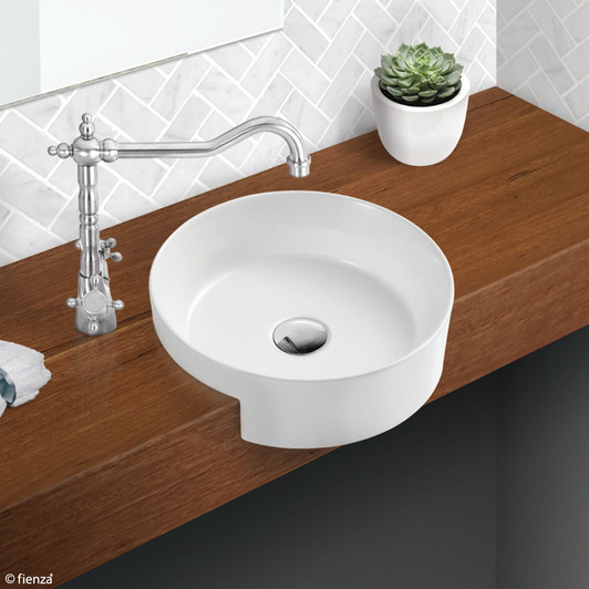 Gloss white semi recessed round basin Gloss white semi recessed round basin