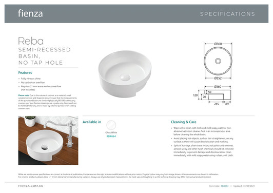 Specification sheet. Specification sheet.