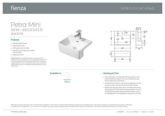 Specification sheet. Specification sheet.