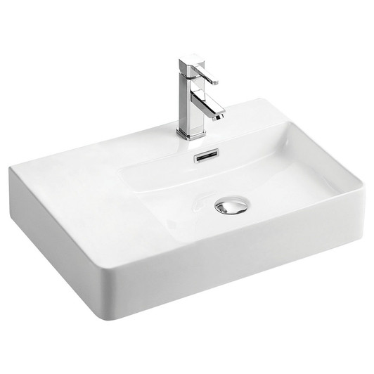 Gloss white wall hung rectangle basin with right hand bowl