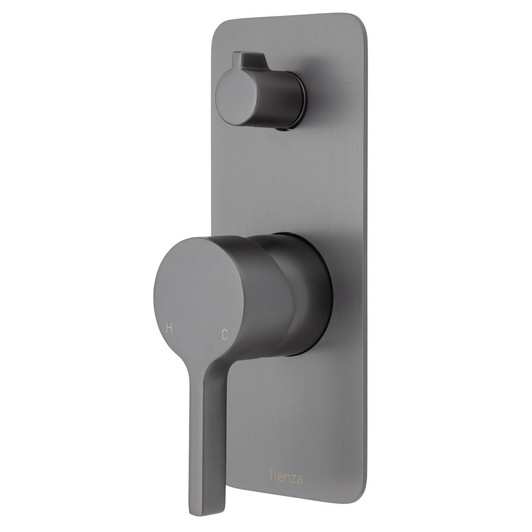 Gun metal soft square plate wall mixer with diverter