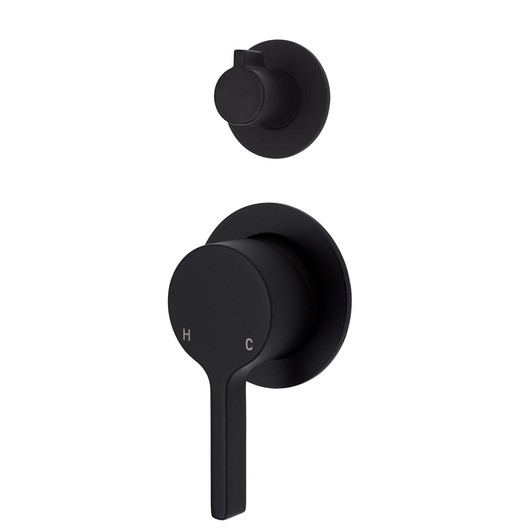 Matte black small round plate wall mixer with detached diverter