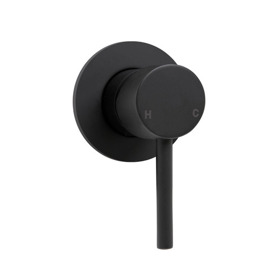 Matte black wall mixer with small round plate and round handle
