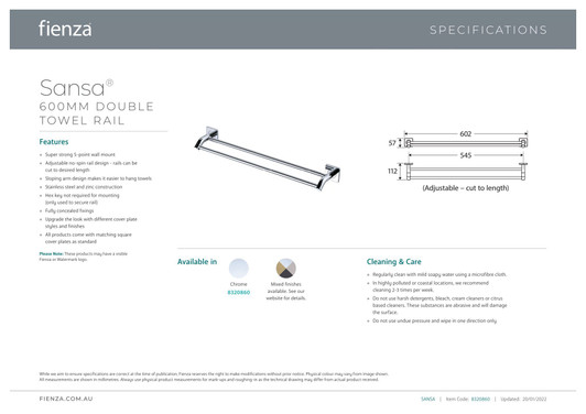 Specification sheet. Specification sheet.
