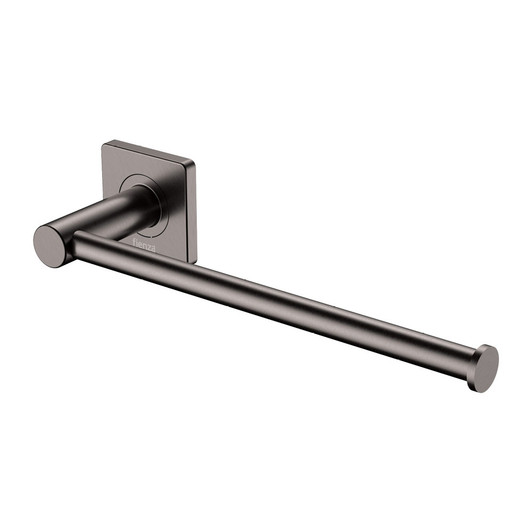 Gun metal hand towel rail or toilet roll holder with square wall mount. Mounted horizontally