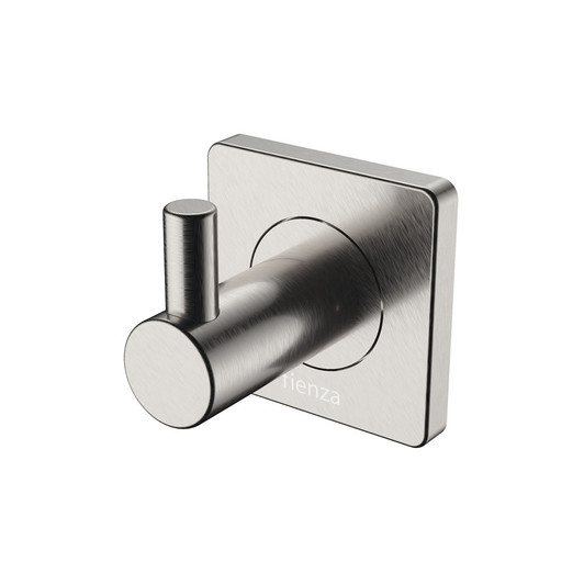 Brushed nickel robe hook with square wall mount