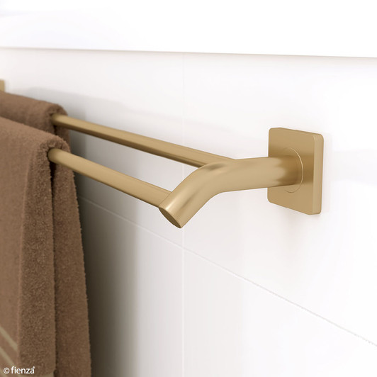 urban brass double towel rail with square wall mount