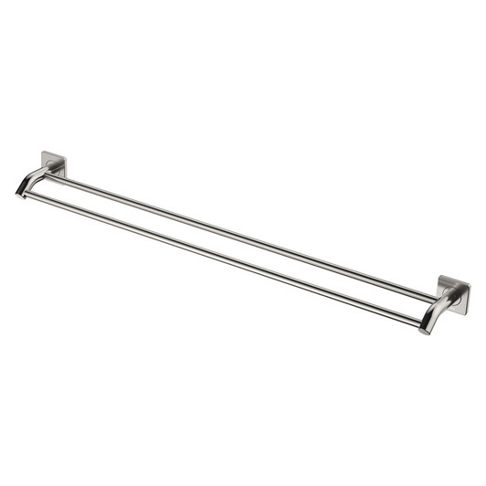 brushed nickel double towel rail with square wall mount