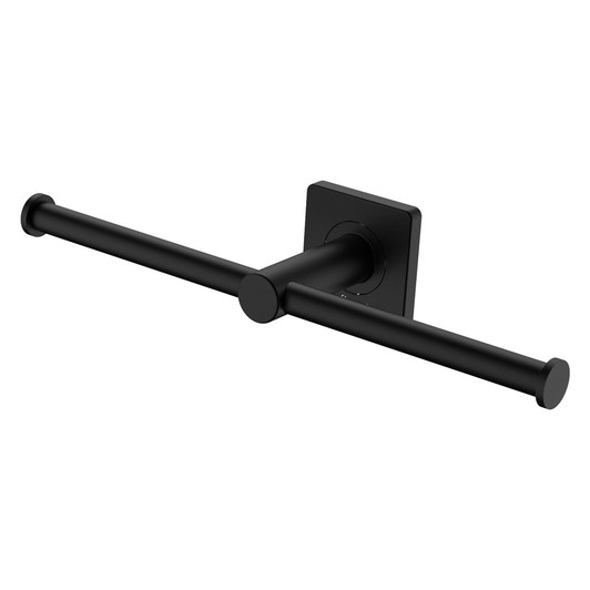matte black double toilet roll holder with square wall mount