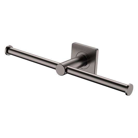 gun metal double toilet roll holder with square wall mount