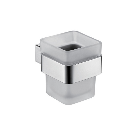 Chrome square tumbler and frosted glass holder Chrome square tumbler and frosted glass holder