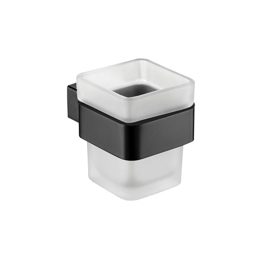 Matte black square tumbler and frosted glass holder Matte black square tumbler and frosted glass holder